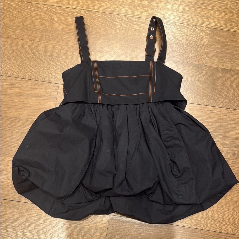 Black Sleeveless bubble hem top with Orange Stitching